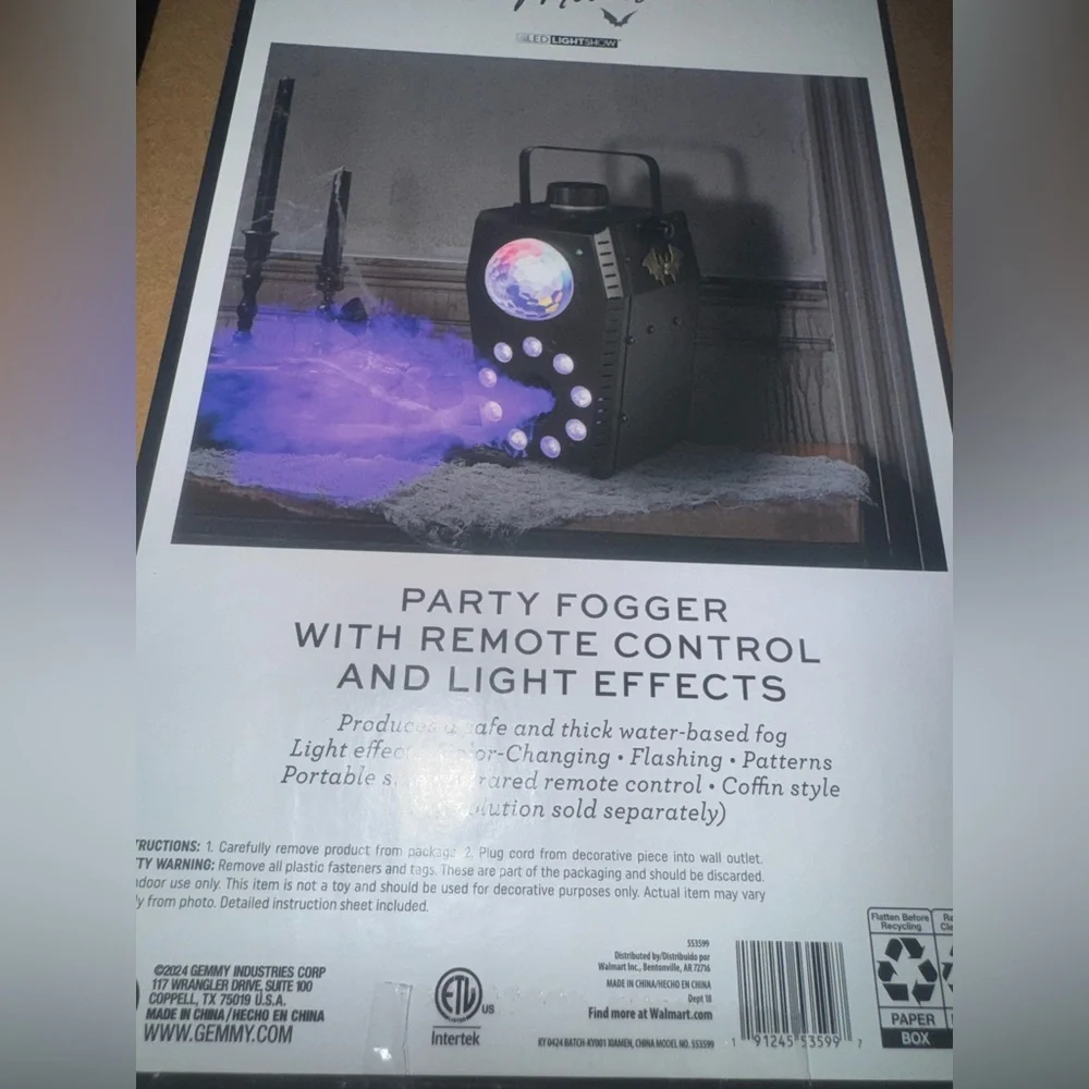 Strobing color change coffin light w/ fog effects NEW in box remote controlled